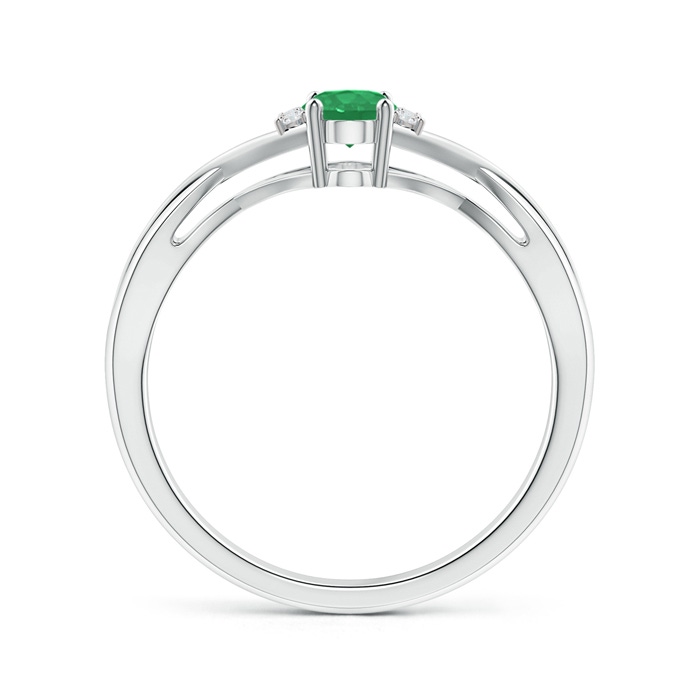 6x4mm A Oval Emerald Crossover Ring with Diamond Accents in White Gold side-1