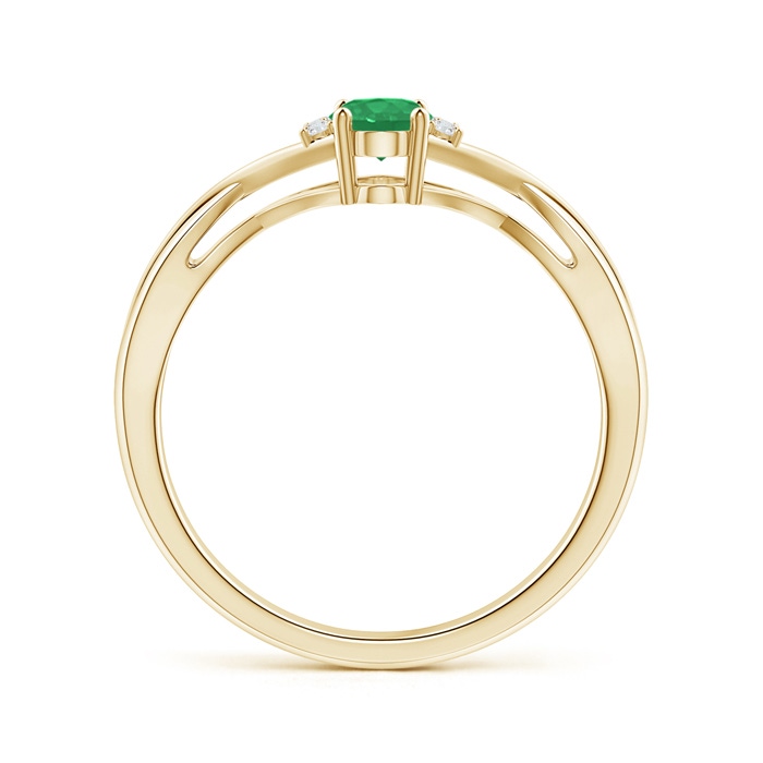 6x4mm A Oval Emerald Crossover Ring with Diamond Accents in Yellow Gold side-1