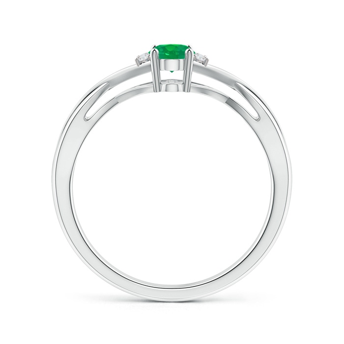 6x4mm AA Oval Emerald Crossover Ring with Diamond Accents in White Gold side-1