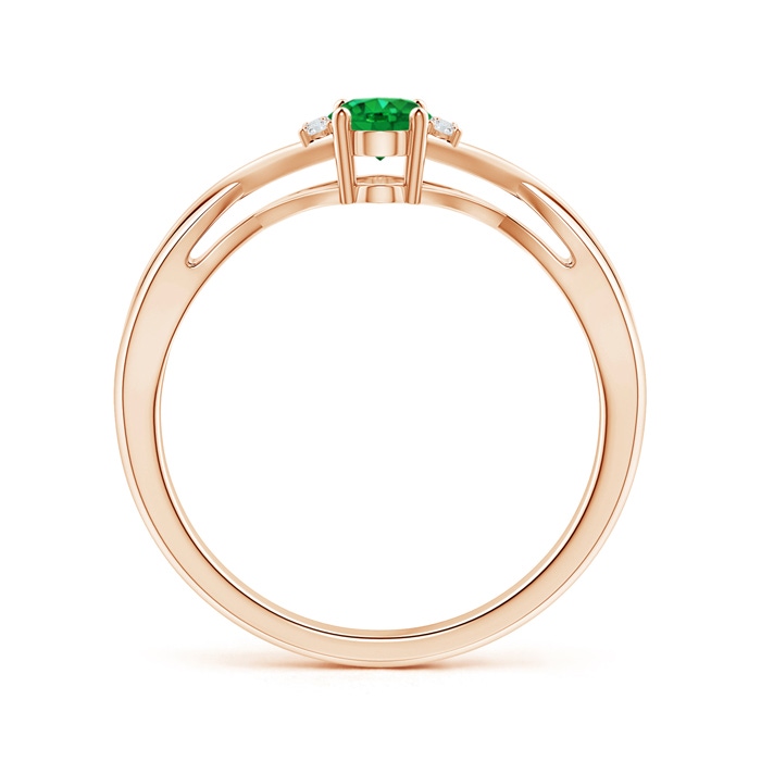 6x4mm AAA Oval Emerald Crossover Ring with Diamond Accents in Rose Gold Side-1