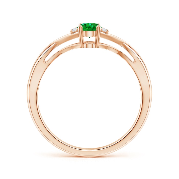 6x4mm AAAA Oval Emerald Crossover Ring with Diamond Accents in Rose Gold side-1