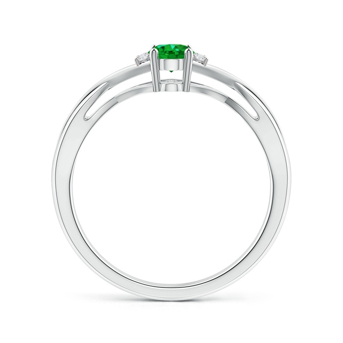 6x4mm AAAA Oval Emerald Crossover Ring with Diamond Accents in White Gold Side-1