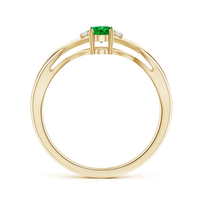 6x4mm AAAA Oval Emerald Crossover Ring with Diamond Accents in Yellow Gold side-1