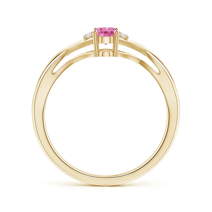6x4mm AA Oval Pink Sapphire Crossover Ring with Diamond Accents in Yellow Gold side-1