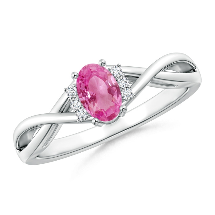 6x4mm AAA Oval Pink Sapphire Crossover Ring with Diamond Accents in White Gold 