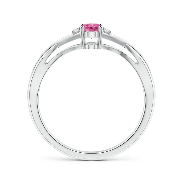 6x4mm AAA Oval Pink Sapphire Crossover Ring with Diamond Accents in White Gold Side-1