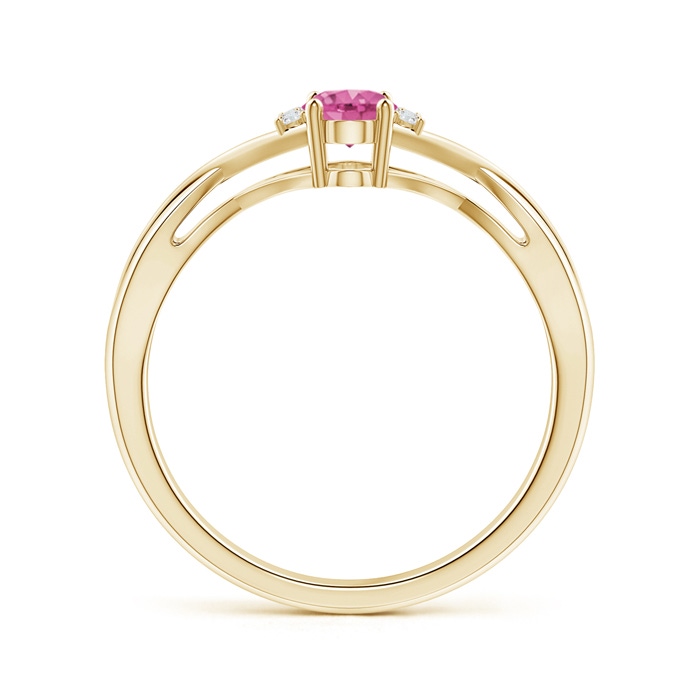 6x4mm AAA Oval Pink Sapphire Crossover Ring with Diamond Accents in Yellow Gold side-1
