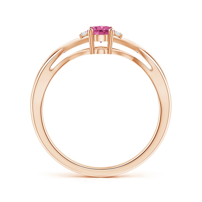 6x4mm AAAA Oval Pink Sapphire Crossover Ring with Diamond Accents in Rose Gold Side-1