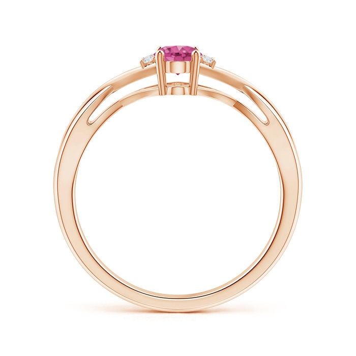 6x4mm AAAA Oval Pink Sapphire Crossover Ring with Diamond Accents in Rose Gold side-1