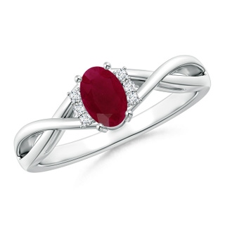 6x4mm A Oval Ruby Crossover Ring with Diamond Accents in P950 Platinum