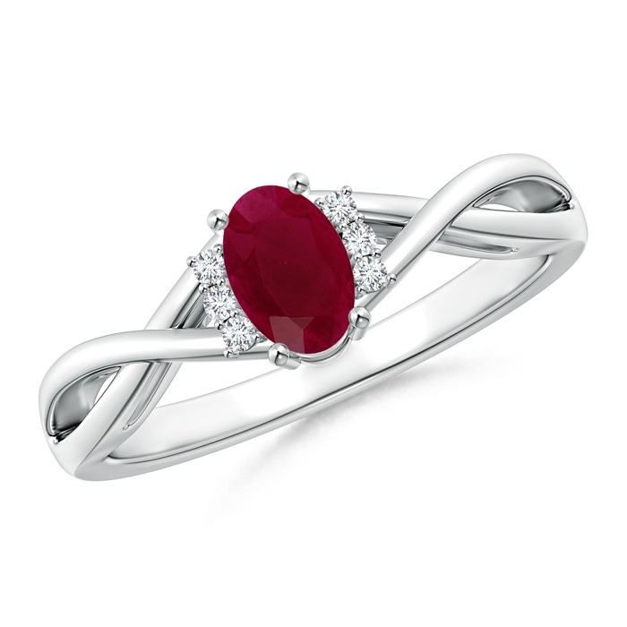 6x4mm A Oval Ruby Crossover Ring with Diamond Accents in P950 Platinum 
