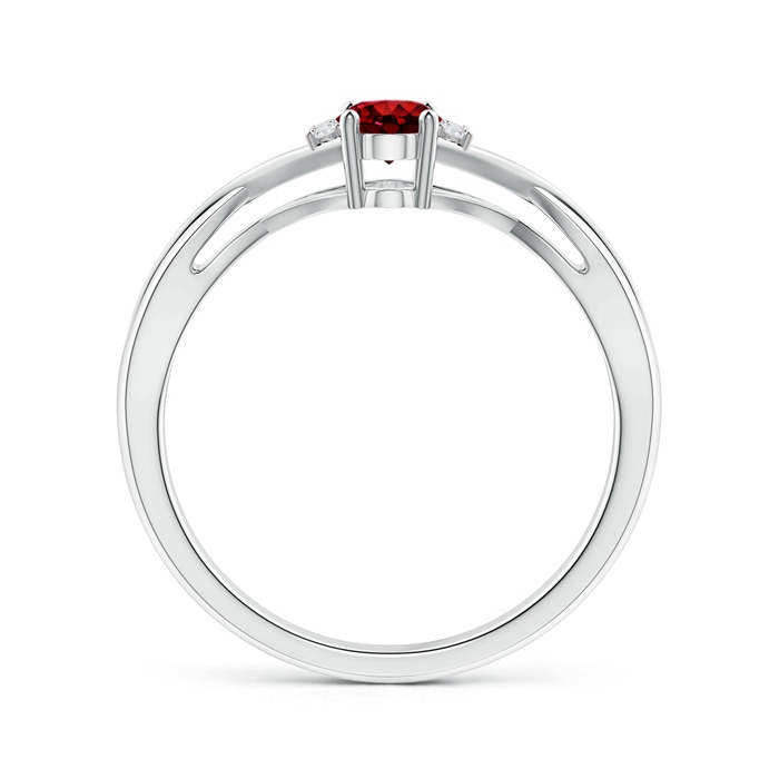 6x4mm AAAA Oval Ruby Crossover Ring with Diamond Accents in White Gold Side-1