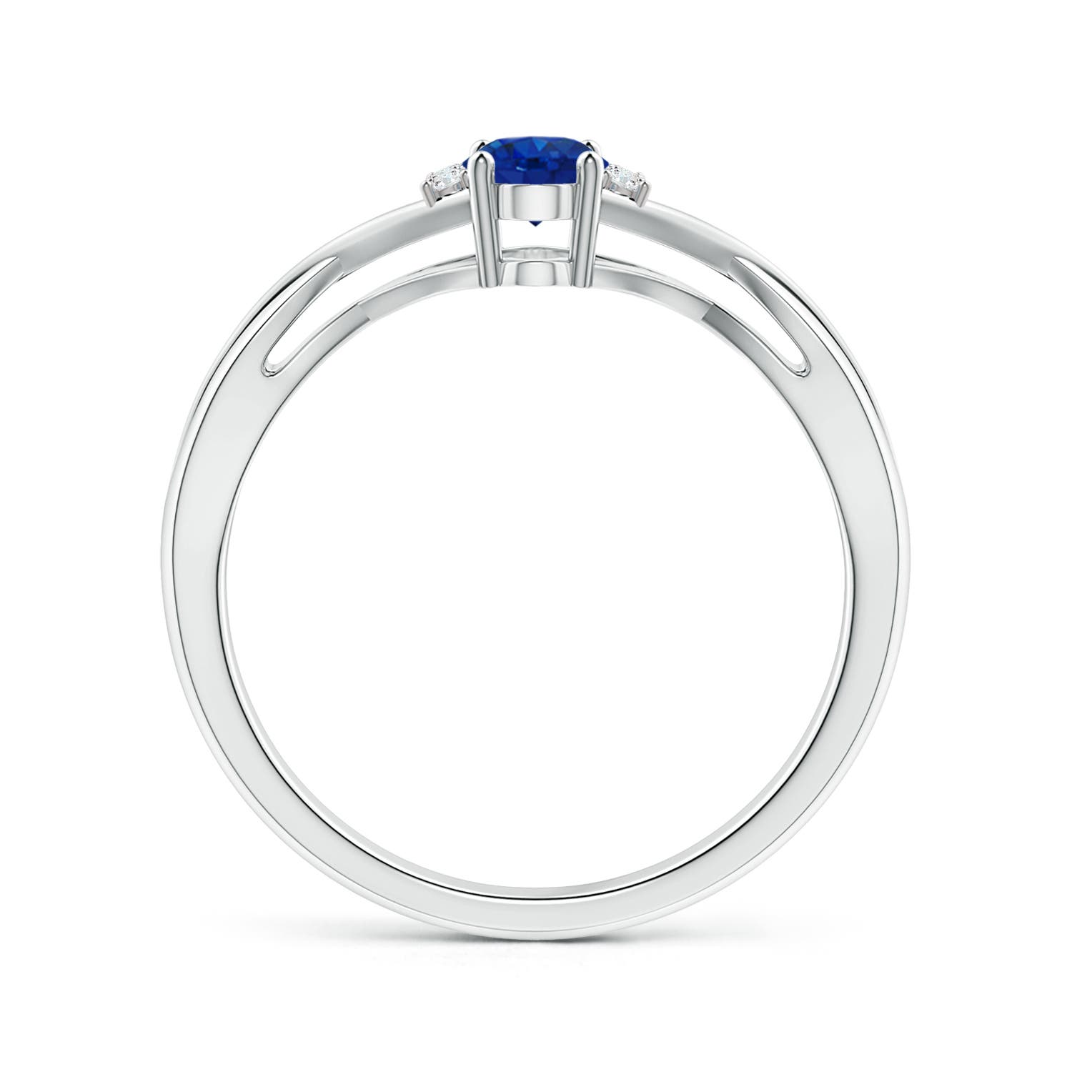 6x4mm AAA Oval Blue Sapphire Crossover Ring with Diamond Accents in White Gold - side 3