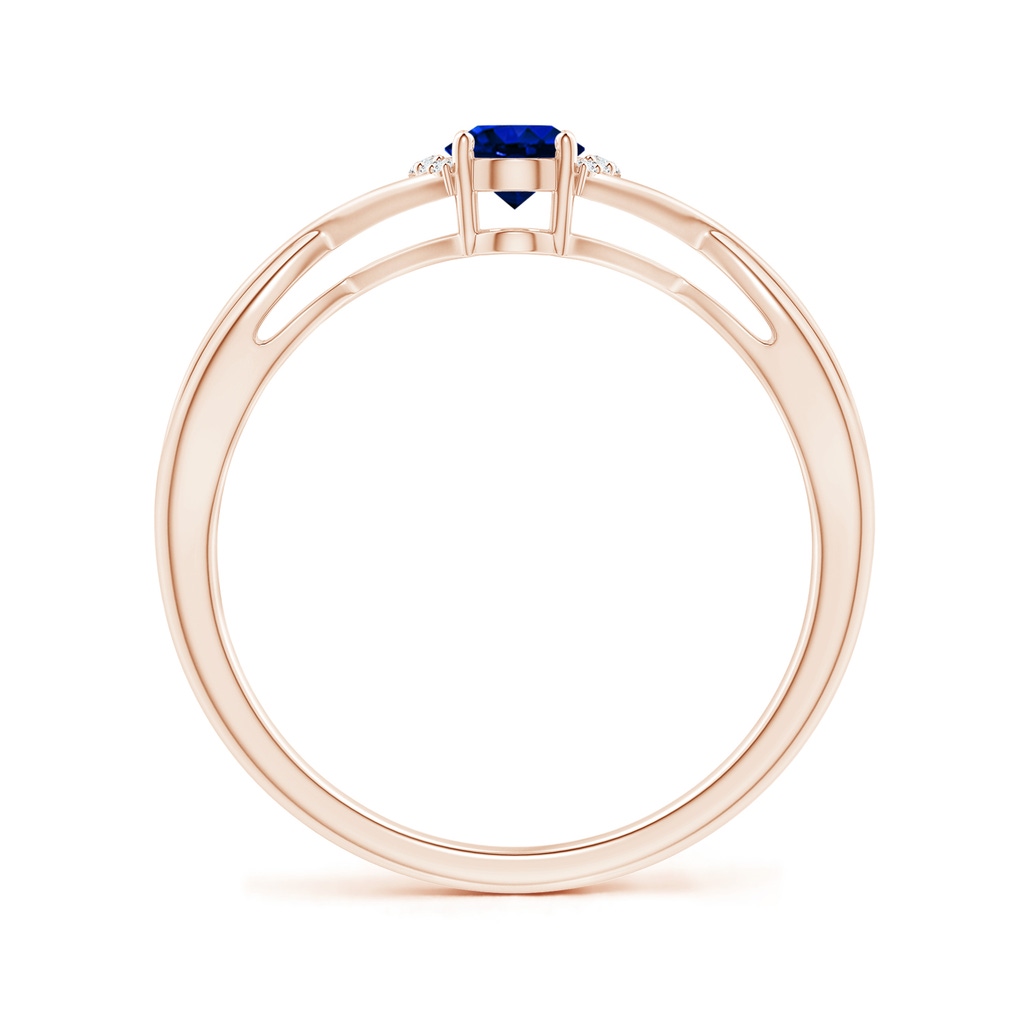 6x4mm AAAA Oval Blue Sapphire Crossover Ring with Diamond Accents in Rose Gold Side 199
