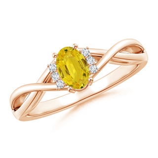 6x4mm AAA Oval Yellow Sapphire Crossover Ring with Diamond Accents in Rose Gold