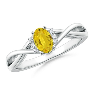 6x4mm AAA Oval Yellow Sapphire Crossover Ring with Diamond Accents in White Gold