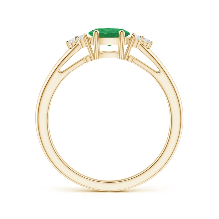 6x4mm A East-West Emerald Solitaire Ring with Diamonds in Yellow Gold product image