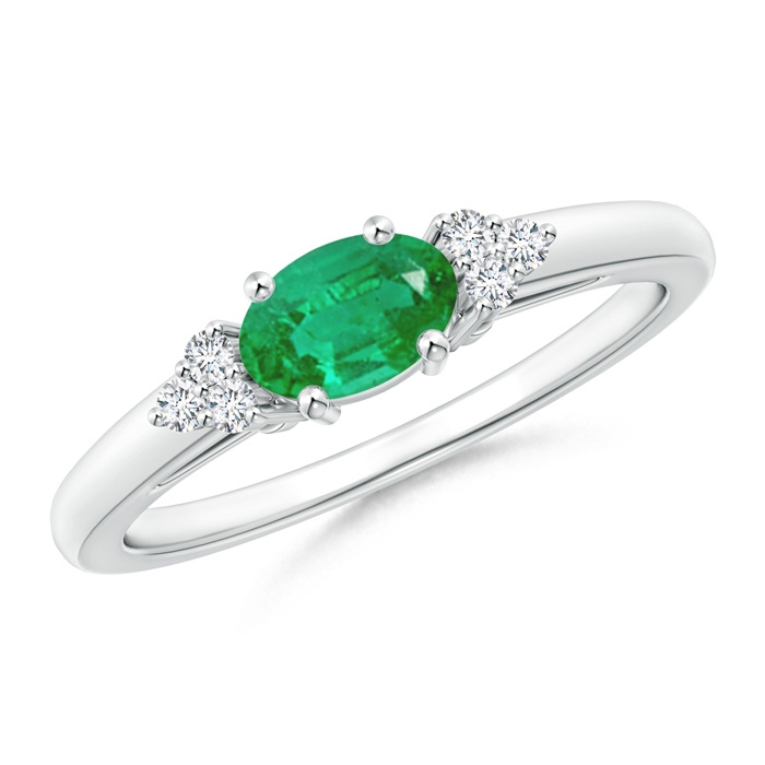 6x4mm AA East-West Emerald Solitaire Ring with Diamonds in P950 Platinum 