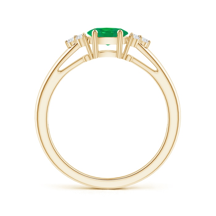 6x4mm AA East-West Emerald Solitaire Ring with Diamonds in Yellow Gold product image