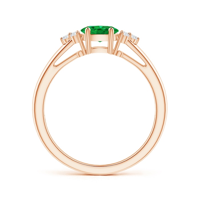 6x4mm AAA East-West Emerald Solitaire Ring with Diamonds in Rose Gold Product Image