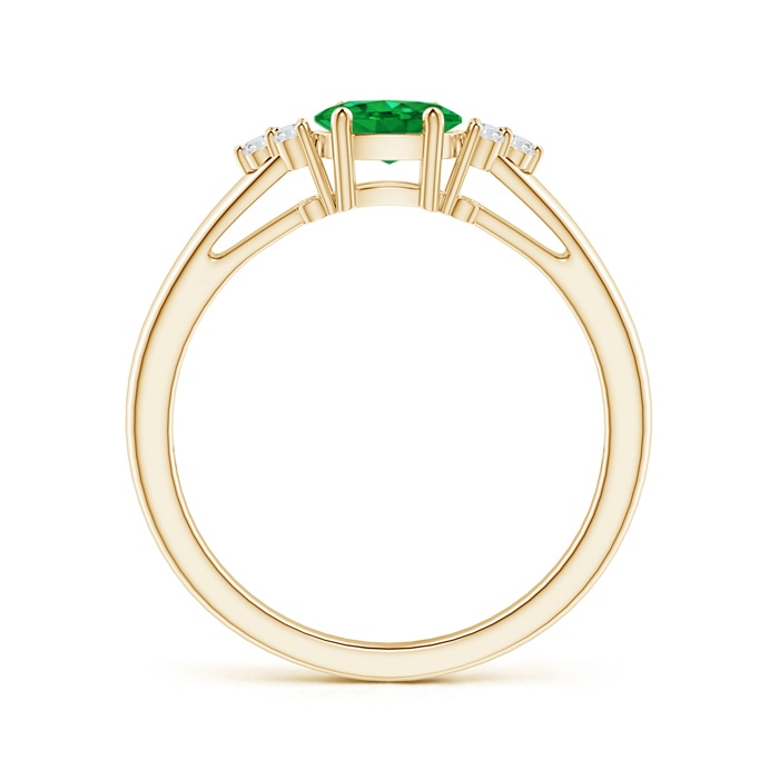 6x4mm AAA East-West Emerald Solitaire Ring with Diamonds in Yellow Gold Product Image