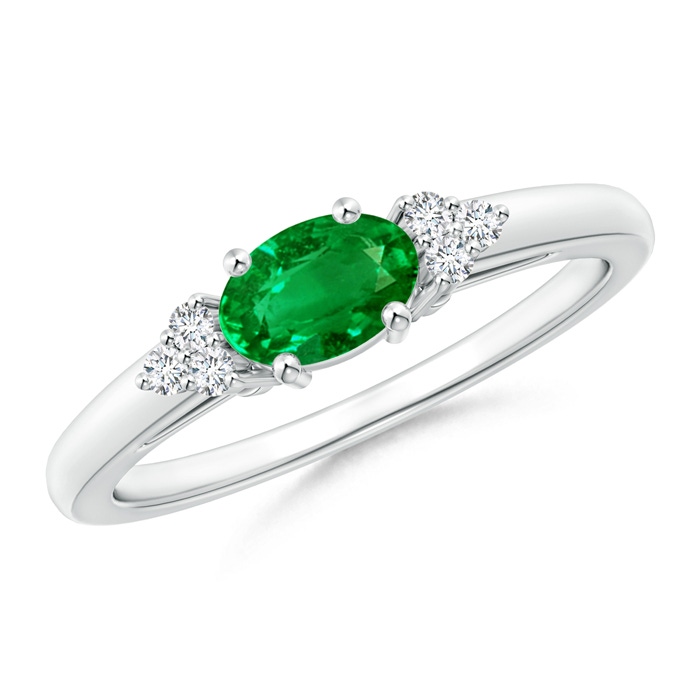 6x4mm AAAA East-West Emerald Solitaire Ring with Diamonds in P950 Platinum