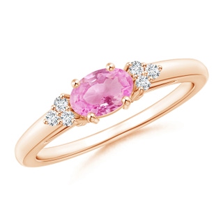 6x4mm A East-West Pink Sapphire Solitaire Ring with Diamonds in 9K Rose Gold