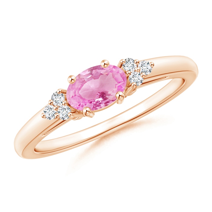 6x4mm A East-West Pink Sapphire Solitaire Ring with Diamonds in Rose Gold 