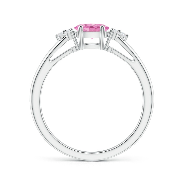 6x4mm A East-West Pink Sapphire Solitaire Ring with Diamonds in White Gold product image