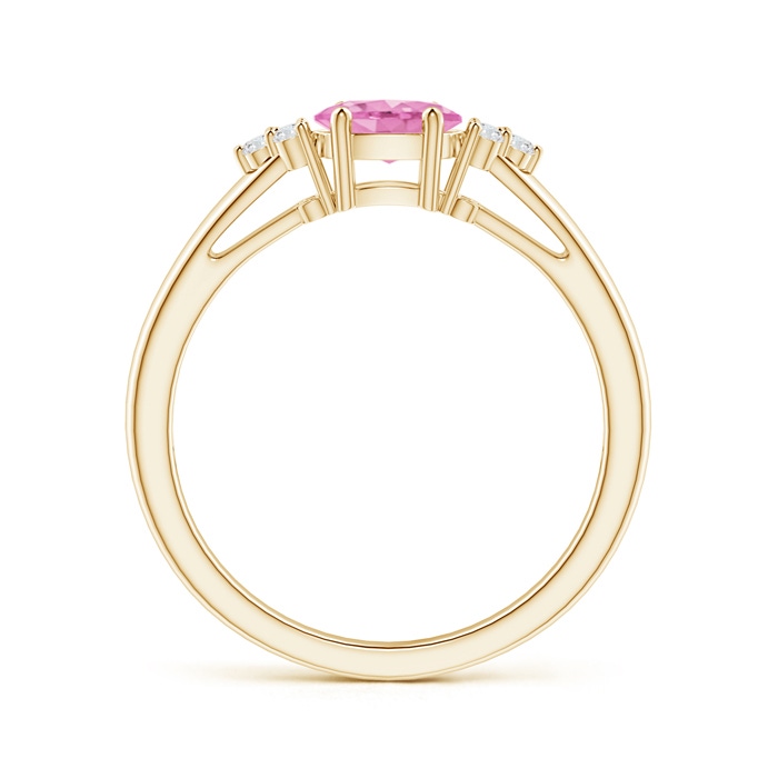 6x4mm A East-West Pink Sapphire Solitaire Ring with Diamonds in Yellow Gold product image