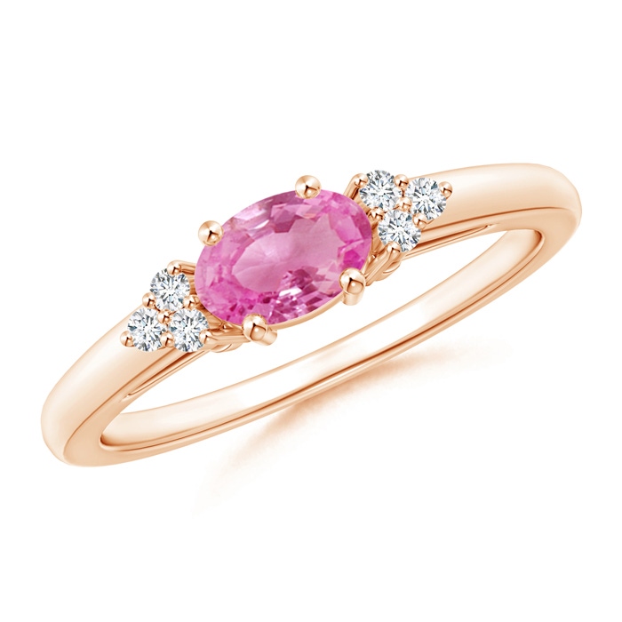 6x4mm AA East-West Pink Sapphire Solitaire Ring with Diamonds in Rose Gold 
