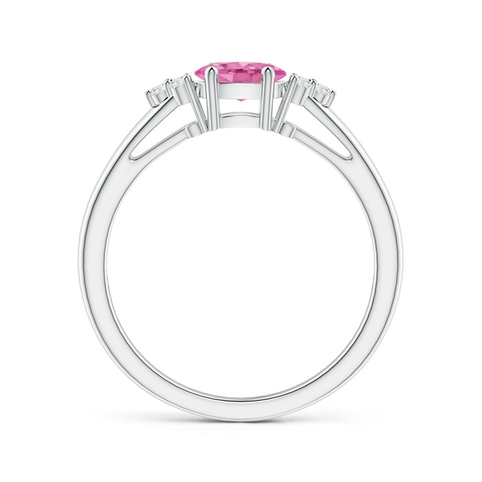 6x4mm AA East-West Pink Sapphire Solitaire Ring with Diamonds in White Gold product image