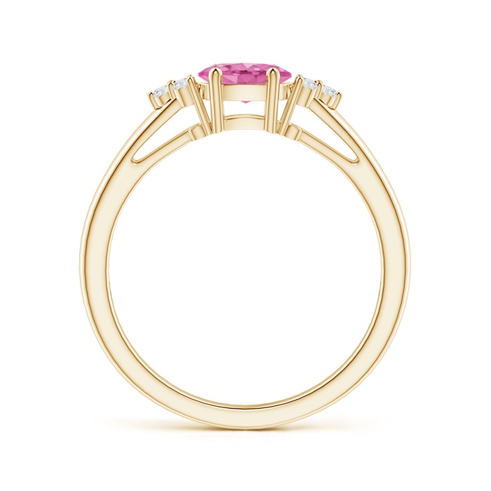 6x4mm AA East-West Pink Sapphire Solitaire Ring with Diamonds in Yellow Gold product image