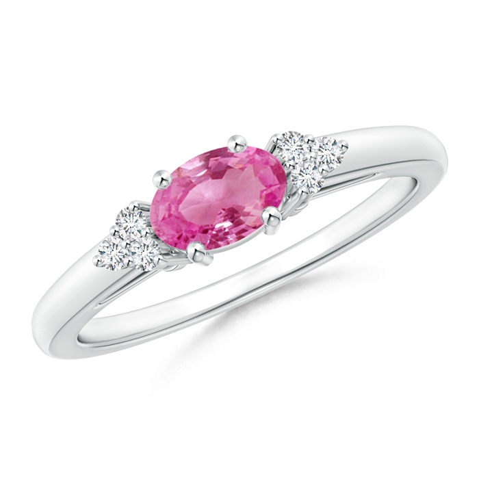 6x4mm AAA East-West Pink Sapphire Solitaire Ring with Diamonds in White Gold 