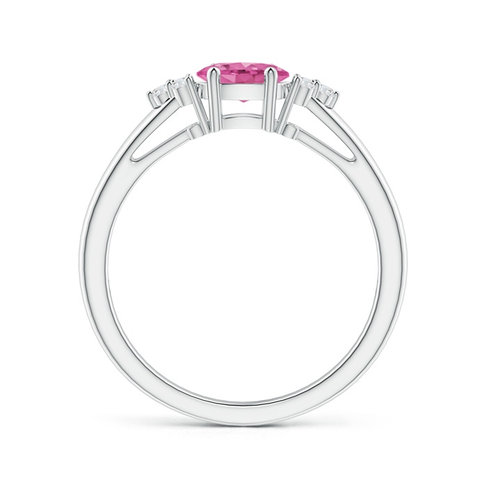 6x4mm AAA East-West Pink Sapphire Solitaire Ring with Diamonds in White Gold Product Image
