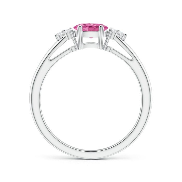 6x4mm AAA East-West Pink Sapphire Solitaire Ring with Diamonds in White Gold product image