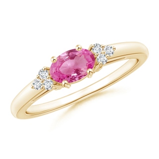 6x4mm AAA East-West Pink Sapphire Solitaire Ring with Diamonds in Yellow Gold