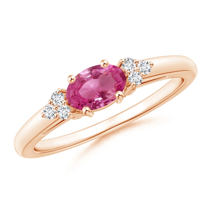 6x4mm AAAA East-West Pink Sapphire Solitaire Ring with Diamonds in Rose Gold