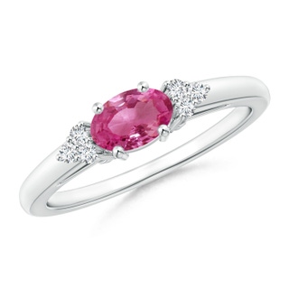6x4mm AAAA East-West Pink Sapphire Solitaire Ring with Diamonds in White Gold