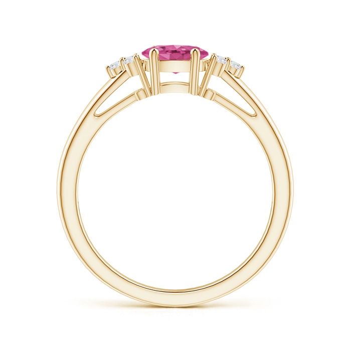 6x4mm AAAA East-West Pink Sapphire Solitaire Ring with Diamonds in Yellow Gold product image