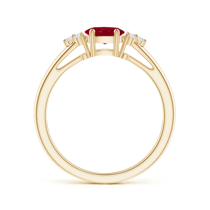 6x4mm AA East-West Ruby Solitaire Ring with Diamonds in Yellow Gold product image