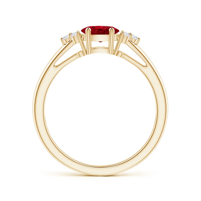 6x4mm AAA East-West Ruby Solitaire Ring with Diamonds in Yellow Gold product image