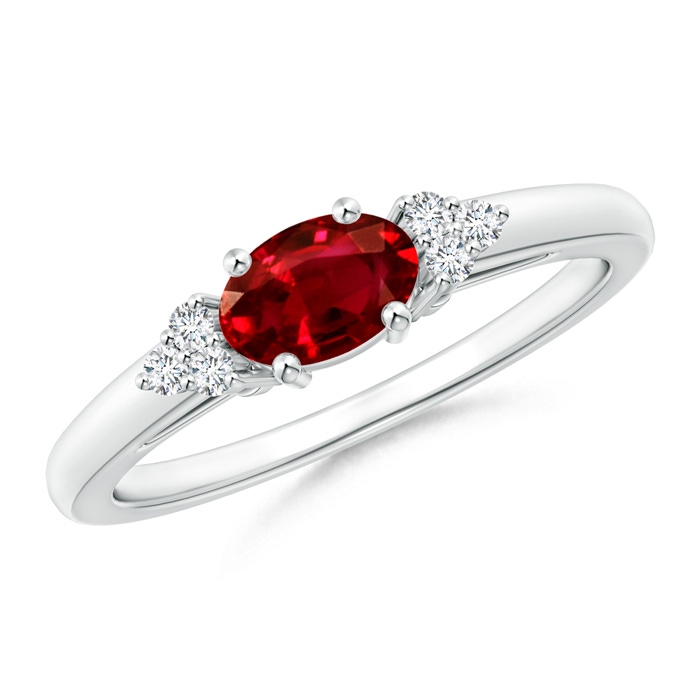 6x4mm AAAA East-West Ruby Solitaire Ring with Diamonds in P950 Platinum