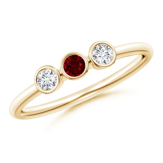 3mm AAAA Classic Bezel-Set Ruby and Diamond Three Stone Ring in Yellow Gold