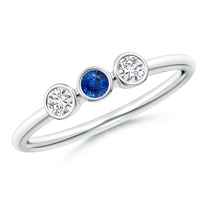 3mm AAA Classic Bezel-Set Sapphire and Diamond Three Stone Ring in White Gold