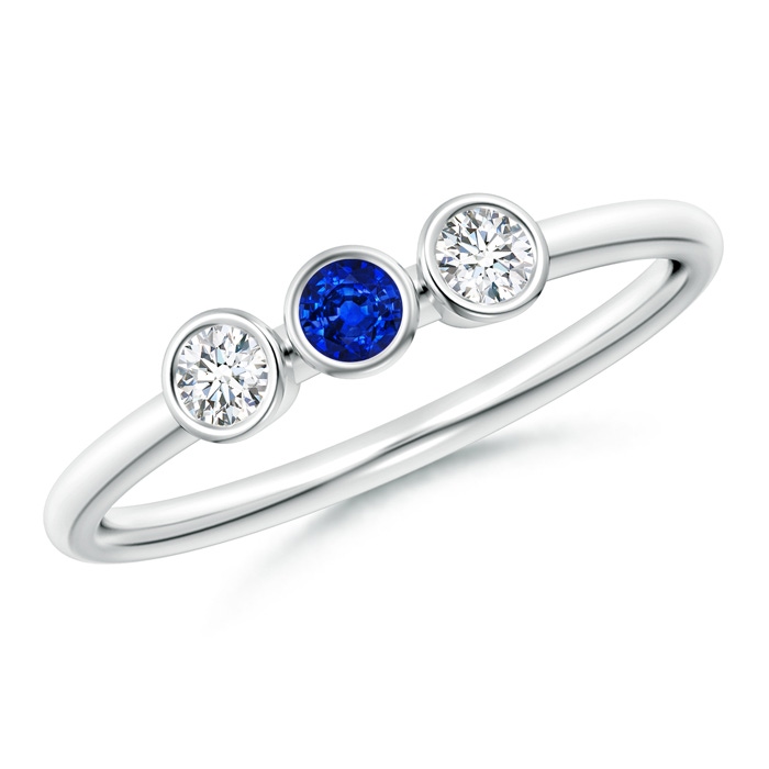 3mm AAAA Classic Bezel-Set Sapphire and Diamond Three Stone Ring in P950 Platinum