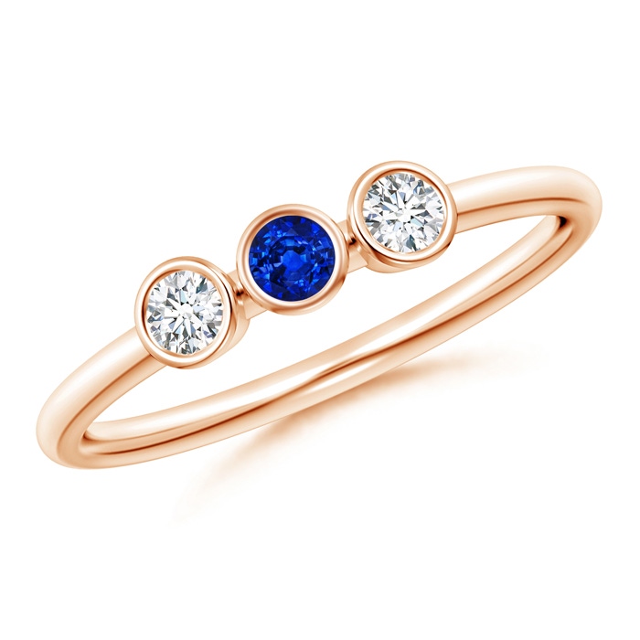 3mm AAAA Classic Bezel-Set Sapphire and Diamond Three Stone Ring in Rose Gold 