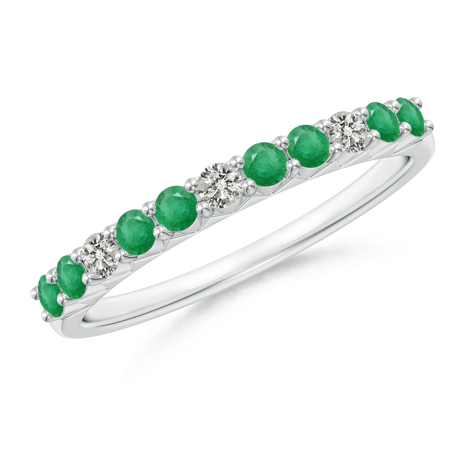2mm A Round Emerald and Diamond Half Eternity Wedding Ring in P950 Platinum
