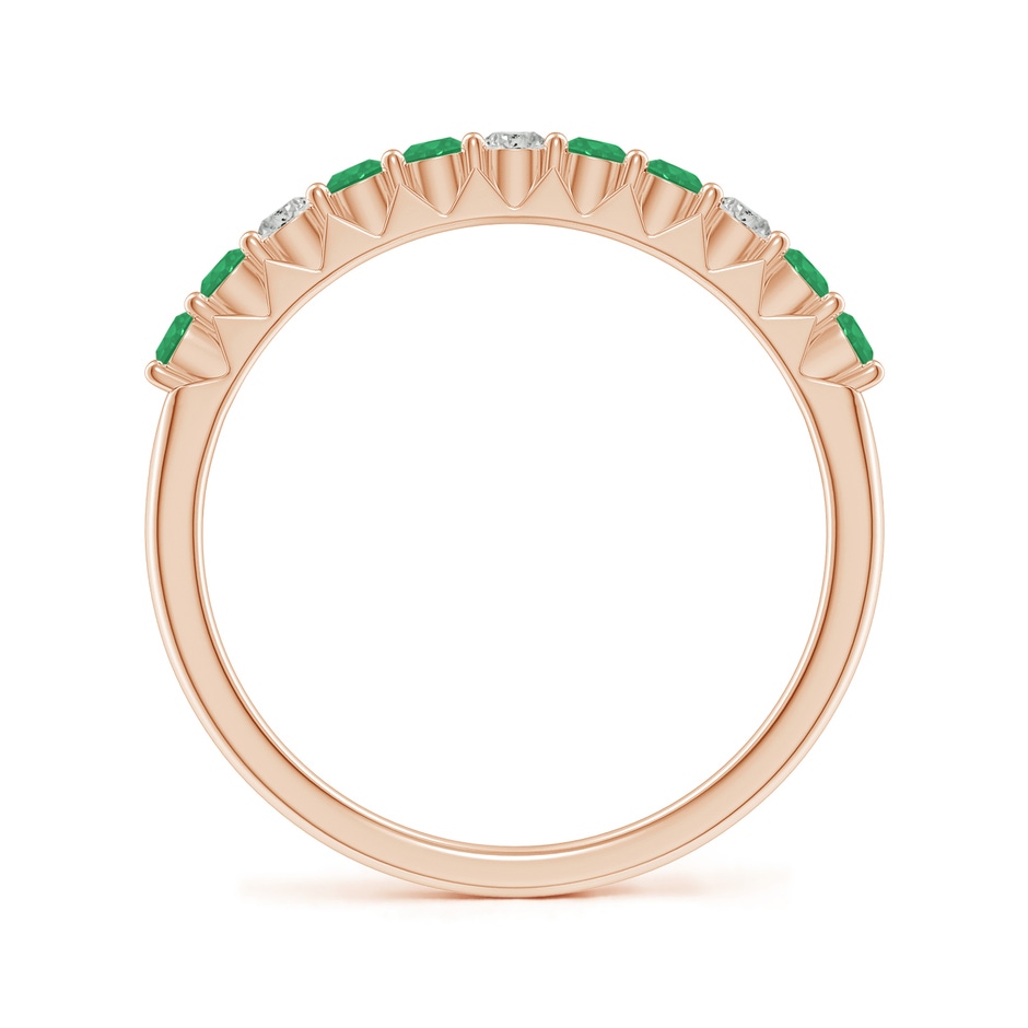 2mm A Round Emerald and Diamond Half Eternity Wedding Ring in Rose Gold side-1