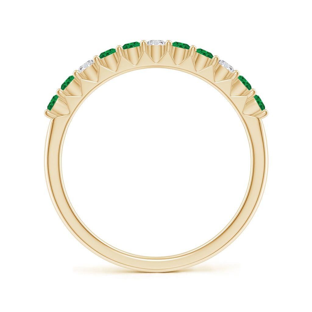 2mm AAA Round Emerald and Diamond Half Eternity Wedding Ring in 10K Yellow Gold Side-1